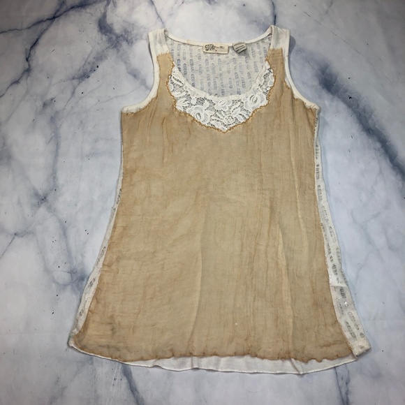 Miss Me White & Tan Destructed Chiffon Tank Top - Picture 3 of 8